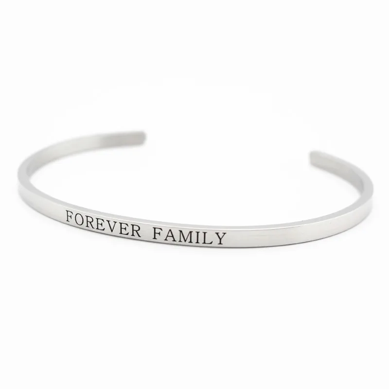 Stainless Steel Bracelet Engraved Positive Inspirational Quote Hand Stamped FOREVER FAMILY Cuff Mantra Silver Bangles For Gift
Stainless Steel Bracelet Engraved Positive Inspirational Quote Hand Stamped FOREVER FAMILY Cuff Mantra Silver Bangles For Gift