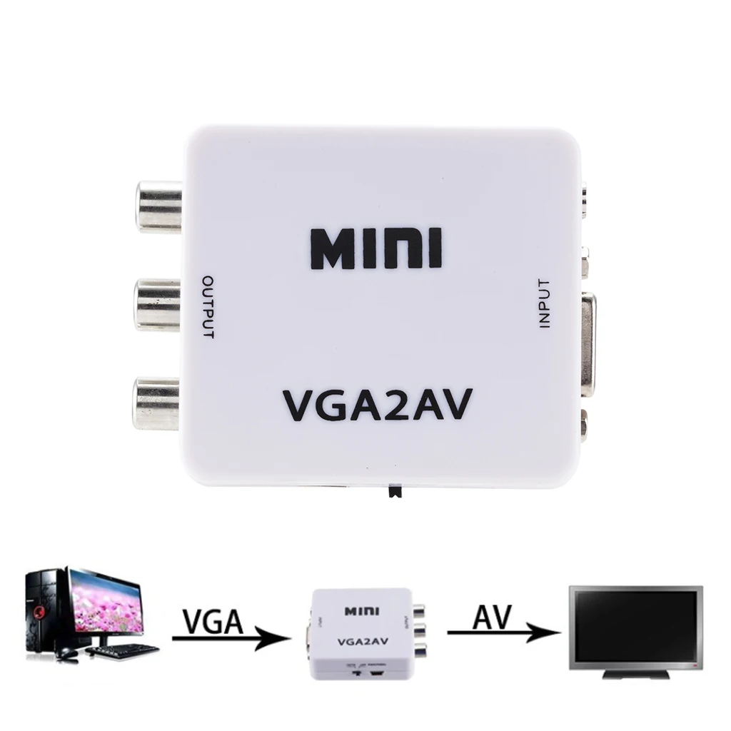 1080P мини VGA в AV RCA конвертер с 3 5 мм аудио VGA2AV/CVBS адаптер для ПК HD ТВ преобразования