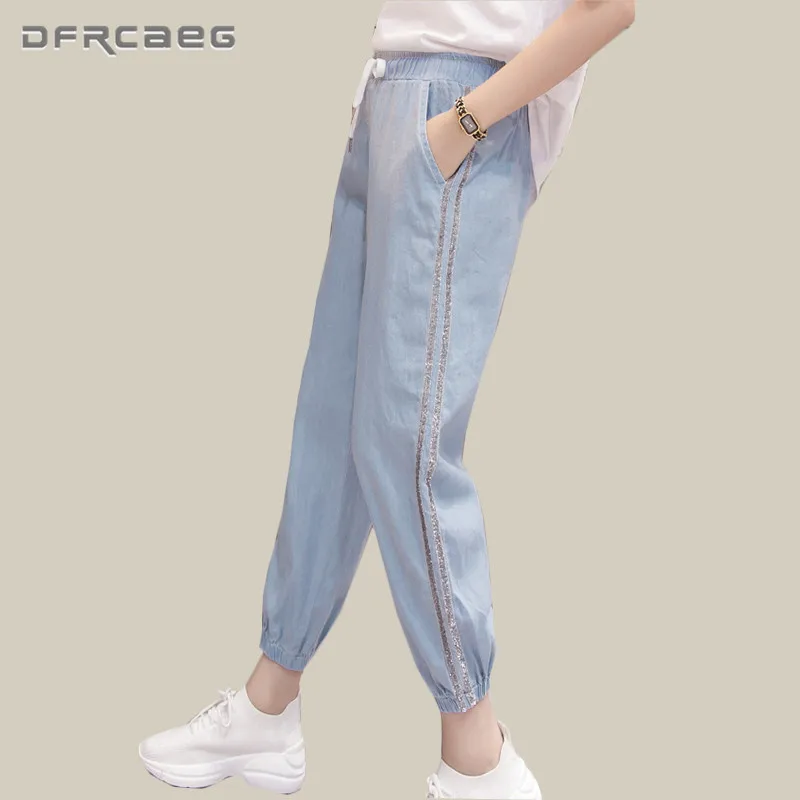 Women's Light Blue Thin Denim Harem Pants 2018 Summer Casual Boyfriend Elastic Waist Vintage Side Striped Jeans Woman
Women's Light Blue Thin Denim Harem Pants 2018 Summer Casual Boyfriend Elastic Waist Vintage Side Striped Jeans Woman