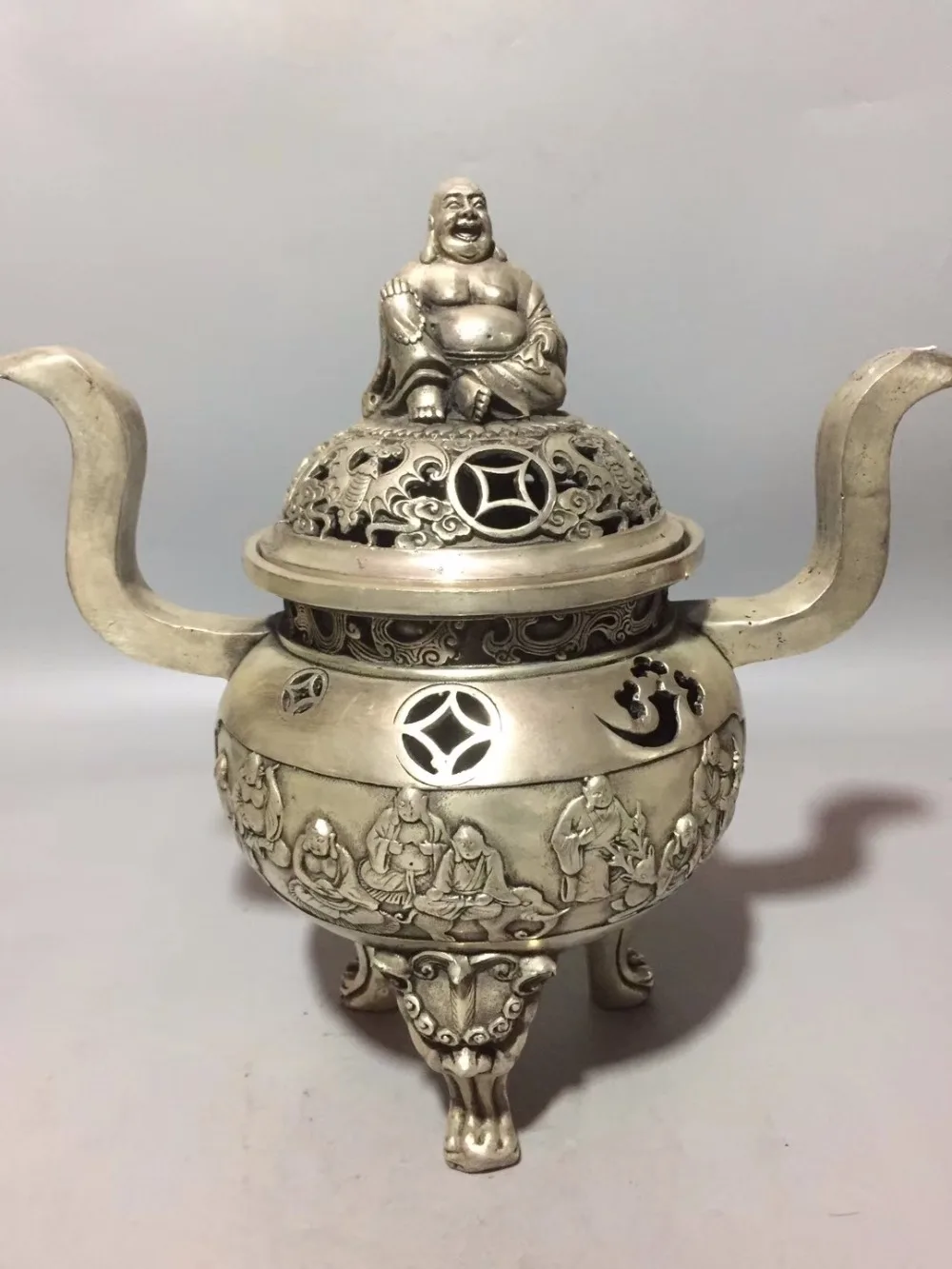 Home/desk decoration censer crafts,Art Collection Tibet silver old handmade carving 18 Rohan incense burner
Home/desk decoration censer crafts,Art Collection Tibet silver old handmade carving 18 Rohan incense burner