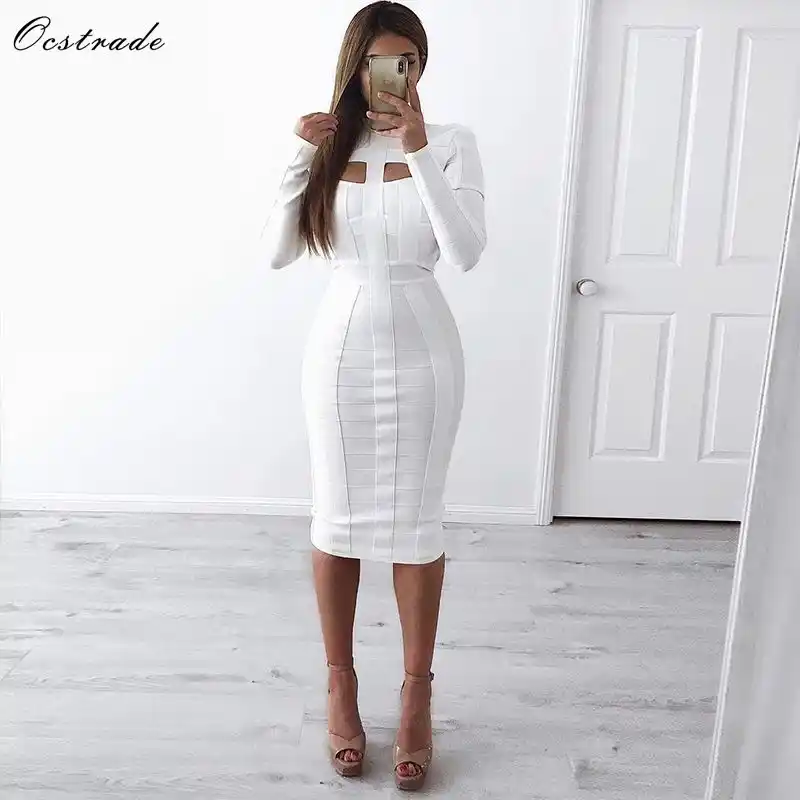 long sleeve bandage midi dress