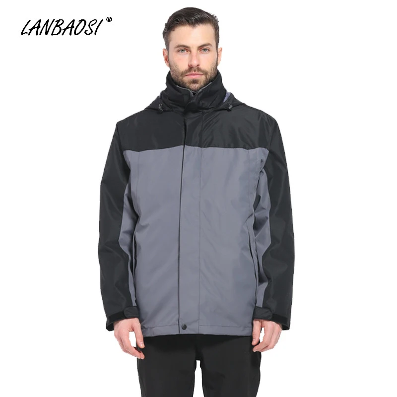 Image LANBAOSI Men s Sports Windproof Waterproof Outdoor Jackets With Hood Thermal Fleece Liner for Hiking Camping Climbing Ski Coat