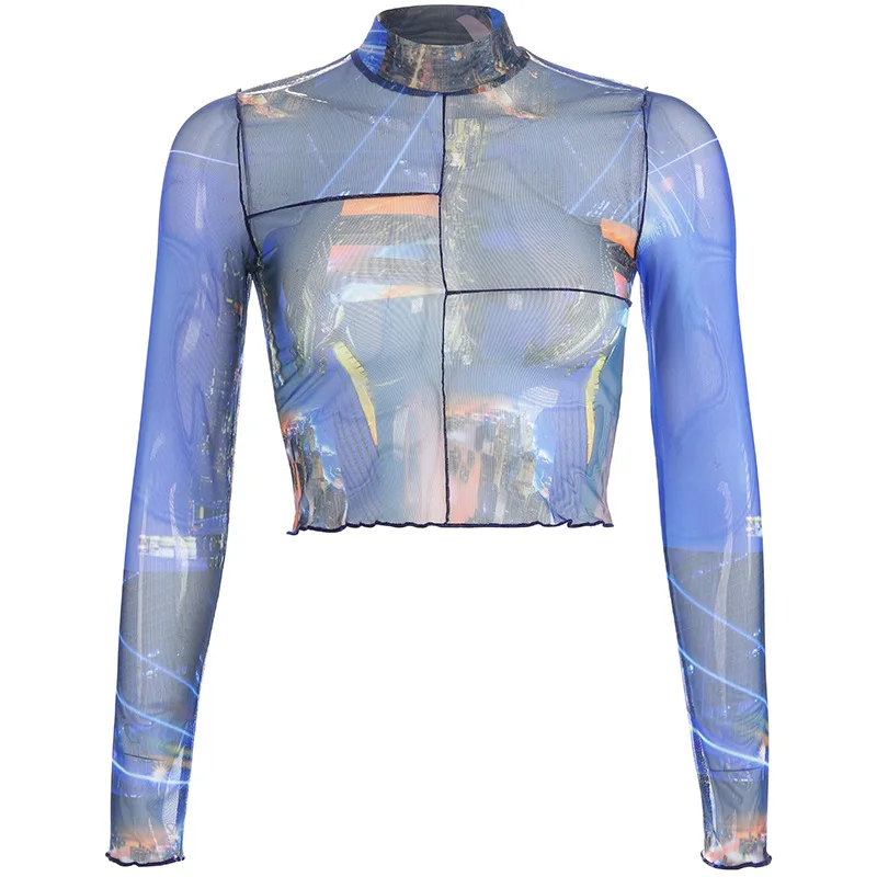 Women Sexy lace perspective Tops Midriff-baring tops Long Sleeves Spring Summer Fashion Printed T-shirt
Women Sexy lace perspective Tops Midriff-baring tops Long Sleeves Spring Summer Fashion Printed T-shirt