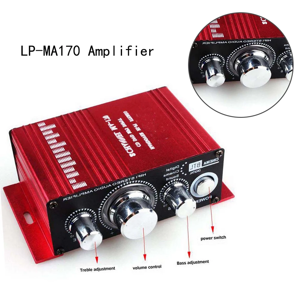 

Amplifier Low Distortion 2 Channel 12V Mini Stereo Connection Digital MP3 RCA Car Audio Red LP-MA170 Hi-Fi Loud speaker 2*20W