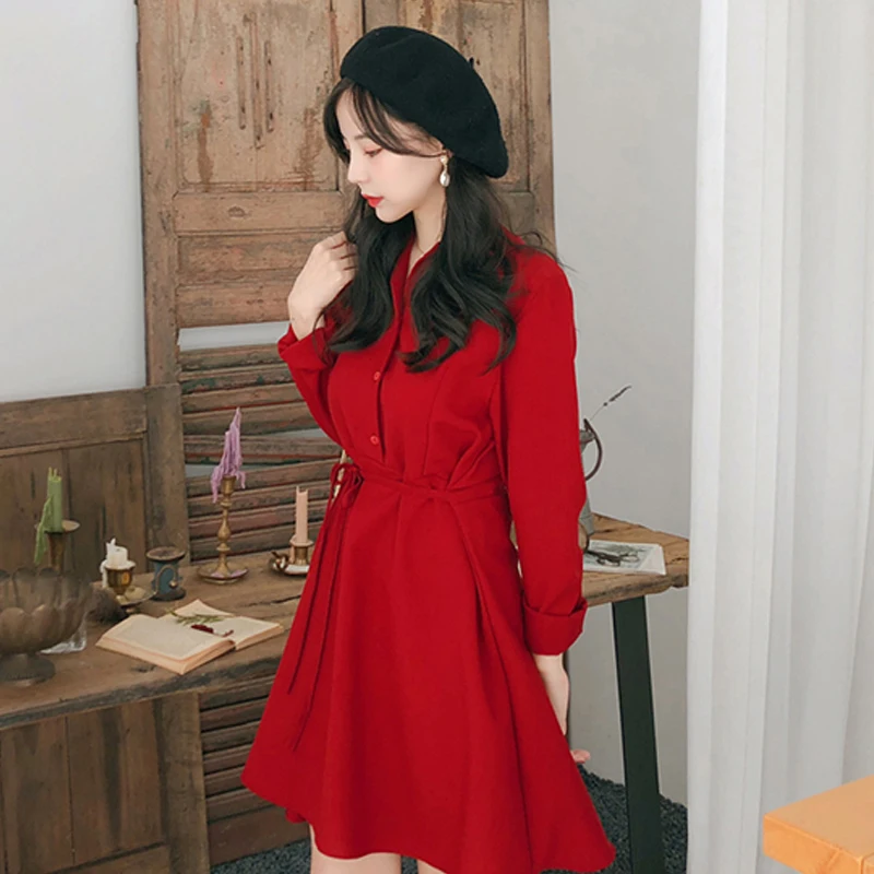 Strap Sashes Button Notched Retro Dress Solid Simple Chic Red Vintage High Fashion Autumn Women Short Dress Femme Vestido Abito
Strap Sashes Button Notched Retro Dress Solid Simple Chic Red Vintage High Fashion Autumn Women Short Dress Femme Vestido Abito