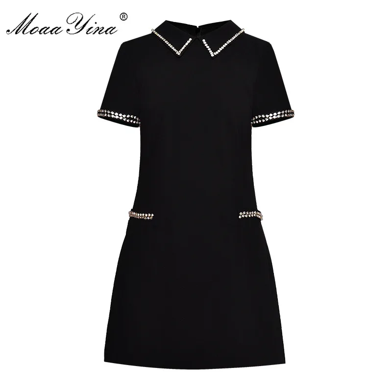 MoaaYina Fashion Designer Runway dress Summer Women Dress Short sleeve Turn-down Collar crystal Black Elegant Dresses
MoaaYina Fashion Designer Runway dress Summer Women Dress Short sleeve Turn-down Collar crystal Black Elegant Dresses