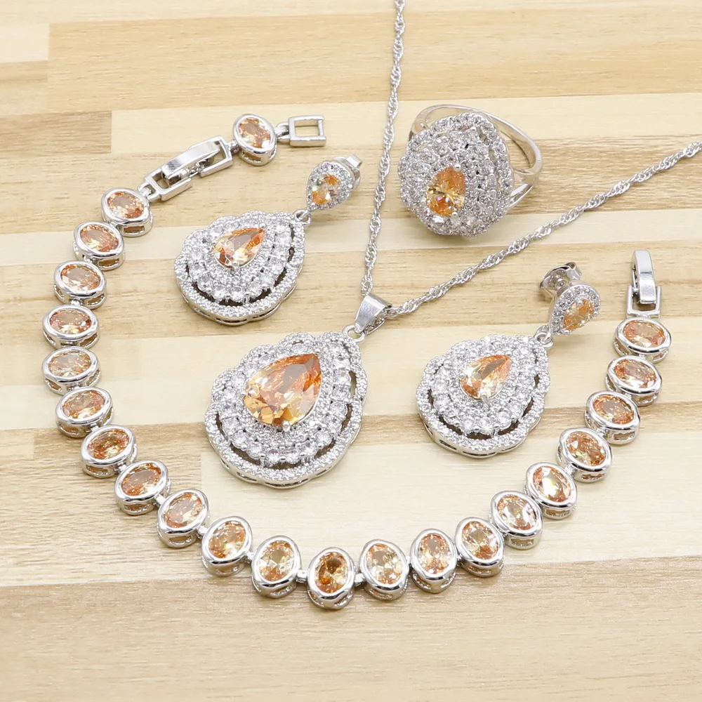 2019 New Orange Zircnoia Heart shaped stone 925 Silver Jewelry Sets For Women Earrings Bracelet Rings Necklace Pendant
2019 New Orange Zircnoia Heart shaped stone 925 Silver Jewelry Sets For Women Earrings Bracelet Rings Necklace Pendant