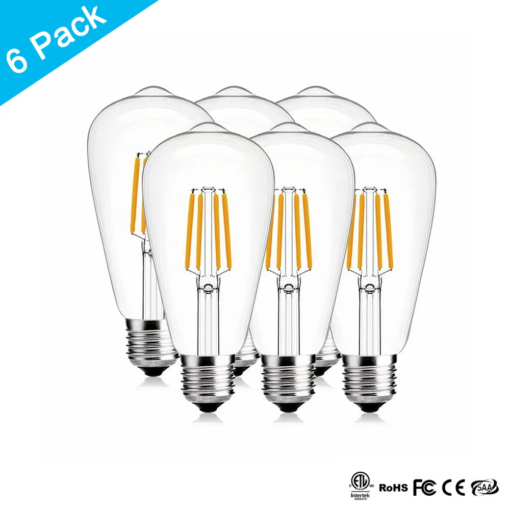 6 Pack E26 ST64 LED Filament Bulbs Deep Dimming 110V 4W 6W Equivalent To 40W 60W Edison Tungsten Lamp, for Industrial Home Decor
6 Pack E26 ST64 LED Filament Bulbs Deep Dimming 110V 4W 6W Equivalent To 40W 60W Edison Tungsten Lamp, for Industrial Home Decor