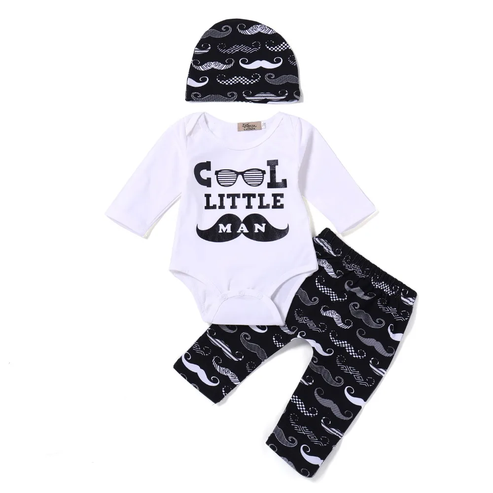 3PCS Set 2018 Autumn Baby boy Clothing Baby Boys Cool Little Man Tops bodysuit + Moustache Pants +Hat Newborn Christmas Outfits
3PCS Set 2018 Autumn Baby boy Clothing Baby Boys Cool Little Man Tops bodysuit + Moustache Pants +Hat Newborn Christmas Outfits