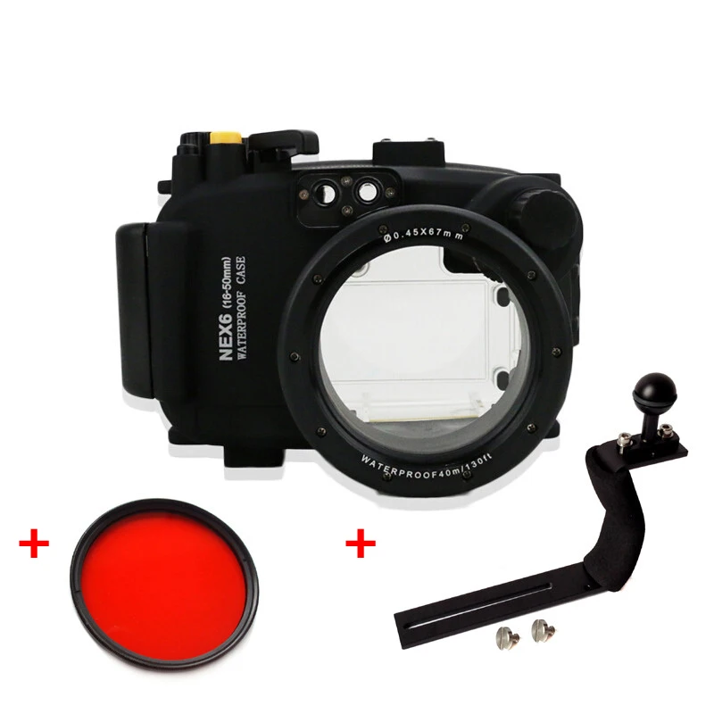 40m 130ft Underwater Waterproof Housing Diving Camera Case Bag for SONY Nex-6 Nex 6 16-50mm lens + 67mm Red filter + Arm Handle
40m 130ft Underwater Waterproof Housing Diving Camera Case Bag for SONY Nex-6 Nex 6 16-50mm lens + 67mm Red filter + Arm Handle