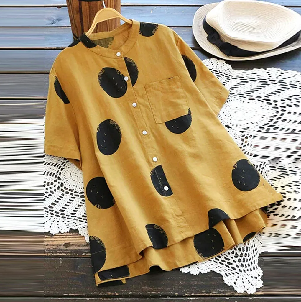 Plus Size Summer Fashion Dot Print Linen Blouse Ladies Loose Tee Tops Female Womens Short Sleeve Shirt Blusas Femininas Pullover
Plus Size Summer Fashion Dot Print Linen Blouse Ladies Loose Tee Tops Female Womens Short Sleeve Shirt Blusas Femininas Pullover