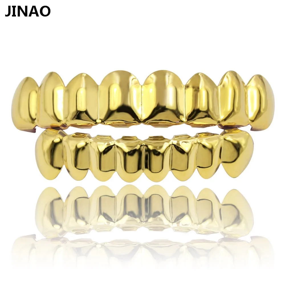 

Hip Hop 8/8 Gold Teeth Grillz Set Top & Bottom Grills Dental Mouth Punk Teeth Caps Cosplay Party Tooth Rapper Halloween Jewelry