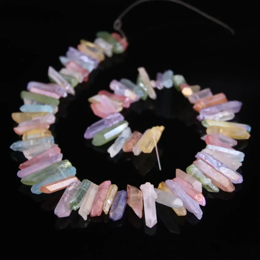 15.5"Strand Top Drilled Colourful Raw Crystal Points Beads,Mix Color Quartz Crystal Tusk Stick Necklace Pendants Jewelry
15.5"Strand Top Drilled Colourful Raw Crystal Points Beads,Mix Color Quartz Crystal Tusk Stick Necklace Pendants Jewelry