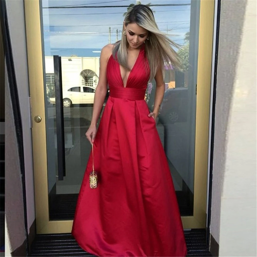 Long Red Evening Dress 2019 Backless Halter A Line Satin Sexy Prom Gowns Custom Made Cheap Wedding Party Dresses Robe De Soiree
Long Red Evening Dress 2019 Backless Halter A Line Satin Sexy Prom Gowns Custom Made Cheap Wedding Party Dresses Robe De Soiree