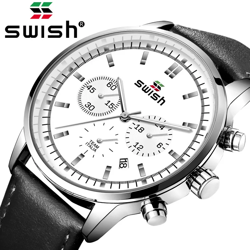 SWISH Leather Band Watches Fashion Men Watches Quartz Wristwatches 30M Waterproof Chronograph Sport Date
SWISH Leather Band Watches Fashion Men Watches Quartz Wristwatches 30M Waterproof Chronograph Sport Date