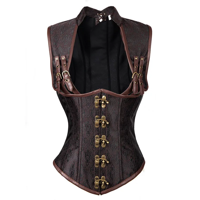 Black Brown Sexy Brocade Collared Top Cupless Vest Steampunk Corset Underbust Gothic Steel Boned Corsets
Black Brown Sexy Brocade Collared Top Cupless Vest Steampunk Corset Underbust Gothic Steel Boned Corsets