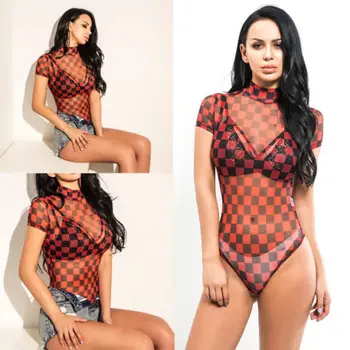 Fashion Womens Plaid Mock Neck Mesh Sheer Bodysuit Jumper Ladies Summer High Cut Thong Leotard Jumpsuit Bodycon Romper Playsuit
Fashion Womens Plaid Mock Neck Mesh Sheer Bodysuit Jumper Ladies Summer High Cut Thong Leotard Jumpsuit Bodycon Romper Playsuit