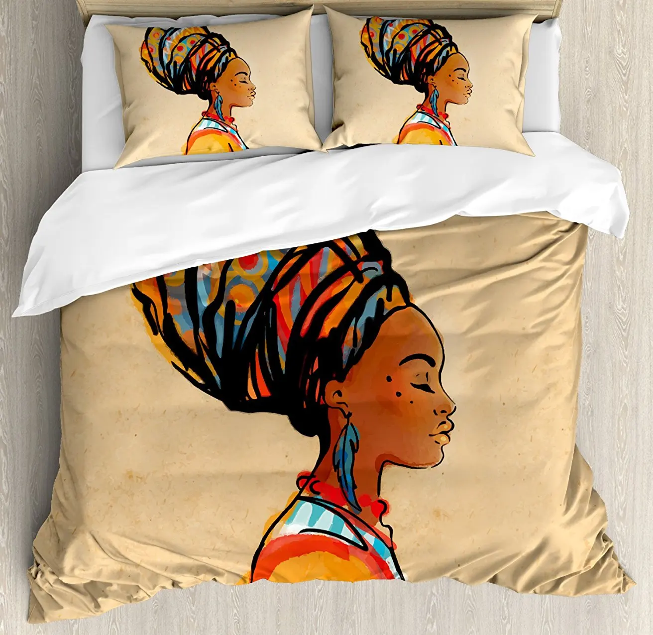 African Duvet Cover Set Ethnic Woman with Exotic Feather Earring and Scarf Zulu Hippie Artwork Decorative 4 Piece Bedding Set
African Duvet Cover Set Ethnic Woman with Exotic Feather Earring and Scarf Zulu Hippie Artwork Decorative 4 Piece Bedding Set