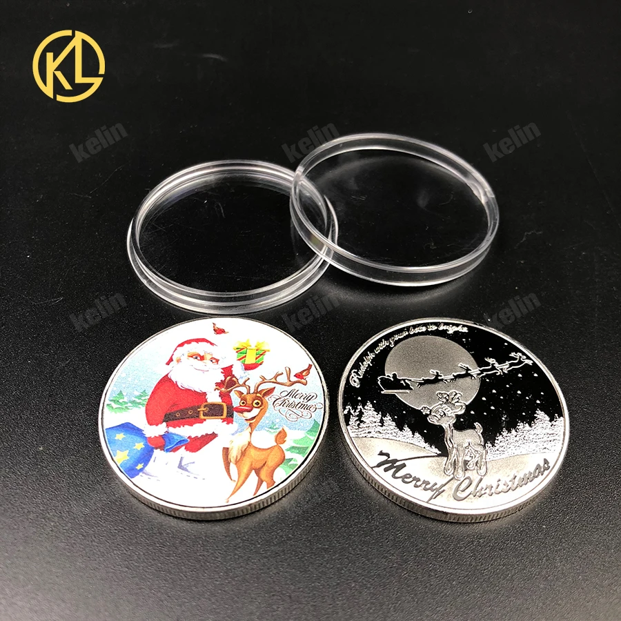 KL Merry Christmas Santa Claus and Deer Silver Plated Metal Challenge Coin for happy new year value Festival Gift
KL Merry Christmas Santa Claus and Deer Silver Plated Metal Challenge Coin for happy new year value Festival Gift