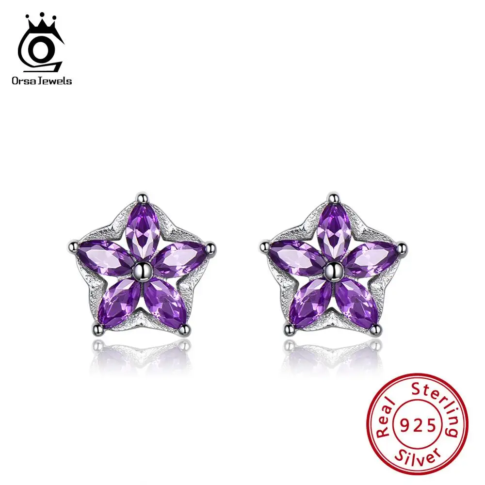 ORSA JEWELS 925 Sterling Silver Earrings Women Cute Star Flower Shape Purple Stone Amethyst Stud Earring Small Jewelry OVSE11
ORSA JEWELS 925 Sterling Silver Earrings Women Cute Star Flower Shape Purple Stone Amethyst Stud Earring Small Jewelry OVSE11