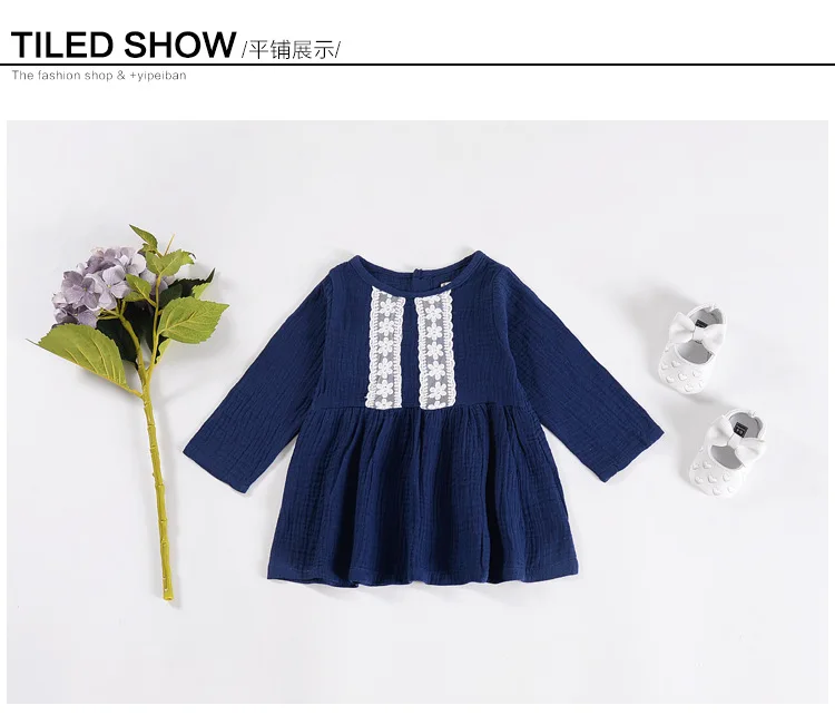 Mother nest Lone Sleeves Baby Girl Lace Dress Dark Blue Linen Cute Newborn Clothes Dresses Children Simple Cotton 1st Birthday (16)
