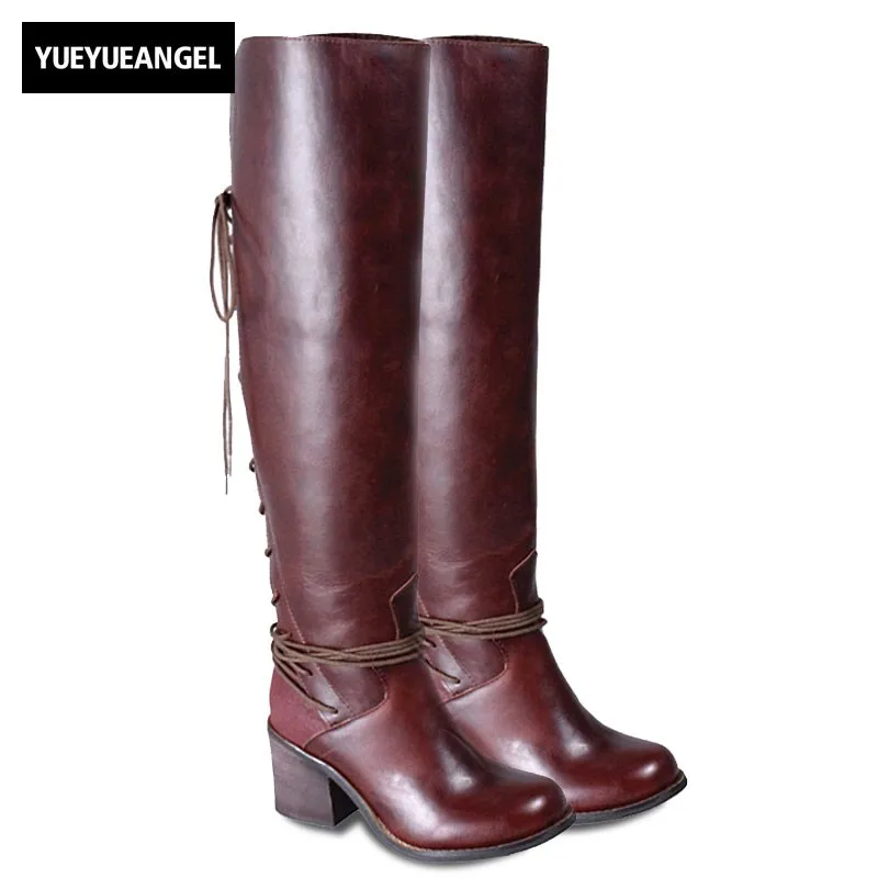 Winter Women Block High Heels Over The Knee Boots Luxury Punk Genuine Leather Lace Up Round Toe Warm Long Knight Boots Black
Winter Women Block High Heels Over The Knee Boots Luxury Punk Genuine Leather Lace Up Round Toe Warm Long Knight Boots Black