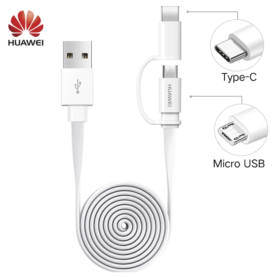 Оригинальный кабель Huawei 2 в 1 Micro USB Typc C 2A 5 m быстрое зарядное устройство Honor 8 9 V9 P7 P8