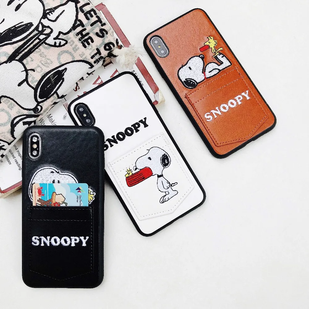 Cute Cartoon Snoopys Card Pocket Leather embroidery Phone Case For iPhone XS XR XS MAX Case For iPhone X 6 6S 7 8 Plus Case
Cute Cartoon Snoopys Card Pocket Leather embroidery Phone Case For iPhone XS XR XS MAX Case For iPhone X 6 6S 7 8 Plus Case