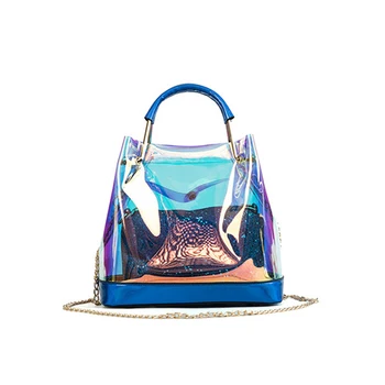 

Transparent Clear Hologram Laser Handbags PVC Jelly Chain Women Shoulder Bag Large Capacity Female Composite Crossbody SS3543