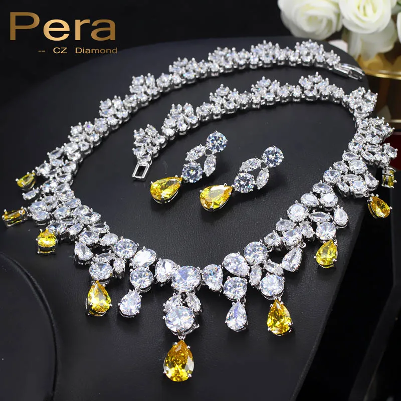 Pera Luxury Wedding Silver Color Jewelry Yellow Cubic Zirconia Big Pear Drop Women Statement Necklace And Earrings Sets J050
Pera Luxury Wedding Silver Color Jewelry Yellow Cubic Zirconia Big Pear Drop Women Statement Necklace And Earrings Sets J050