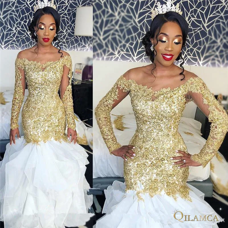 Sexy Plus Size Mermaid African Wedding Dresses white Gold Lace Appliques 2019 Long Sleeve Beaded Arabic Bridal Gowns
Sexy Plus Size Mermaid African Wedding Dresses white Gold Lace Appliques 2019 Long Sleeve Beaded Arabic Bridal Gowns