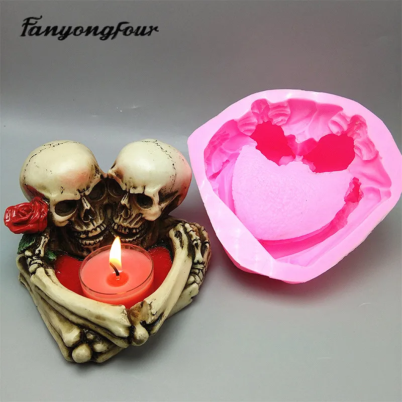 3D skull candlestick silicone mold fondant cake mold resin plaster chocolate candle candy mold free shipping
3D skull candlestick silicone mold fondant cake mold resin plaster chocolate candle candy mold free shipping