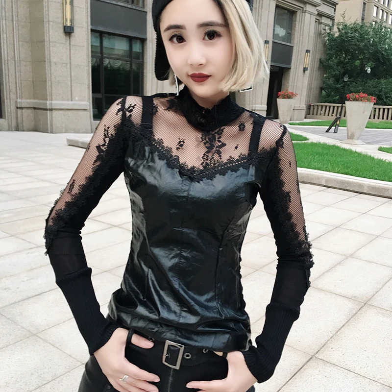 Punk Rock Womens Lace Faux Leather Tops Party Stretch Casual Shirts Tops Black Slim Fit A1289
Punk Rock Womens Lace Faux Leather Tops Party Stretch Casual Shirts Tops Black Slim Fit A1289