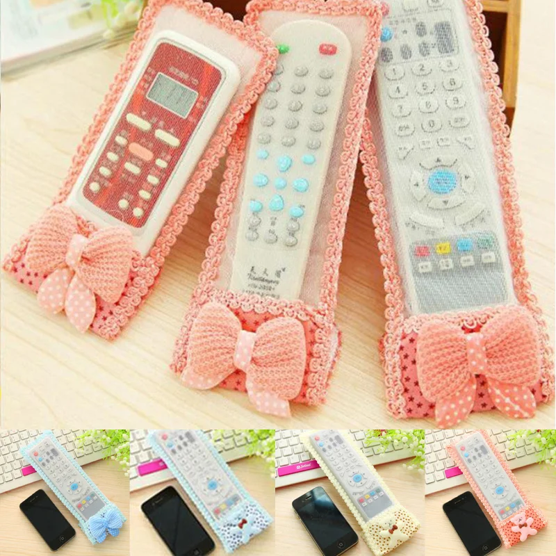 TV Air Conditioning Remote Control Case Cover Bowknot Lace Cover Greaseproof Anti-Dust Bowknot Mini Cover Bags