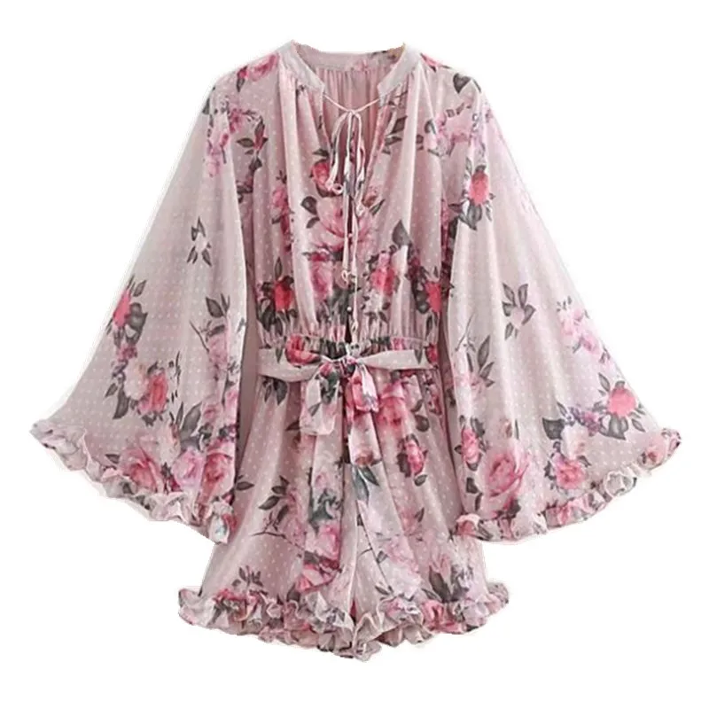 2019 Bohemian Jacquard Dot Floral Print Chiffon Jumpsuit Wood Ears Ruffles Flare Long Sleeve Bow Short Romper Overalls
2019 Bohemian Jacquard Dot Floral Print Chiffon Jumpsuit Wood Ears Ruffles Flare Long Sleeve Bow Short Romper Overalls