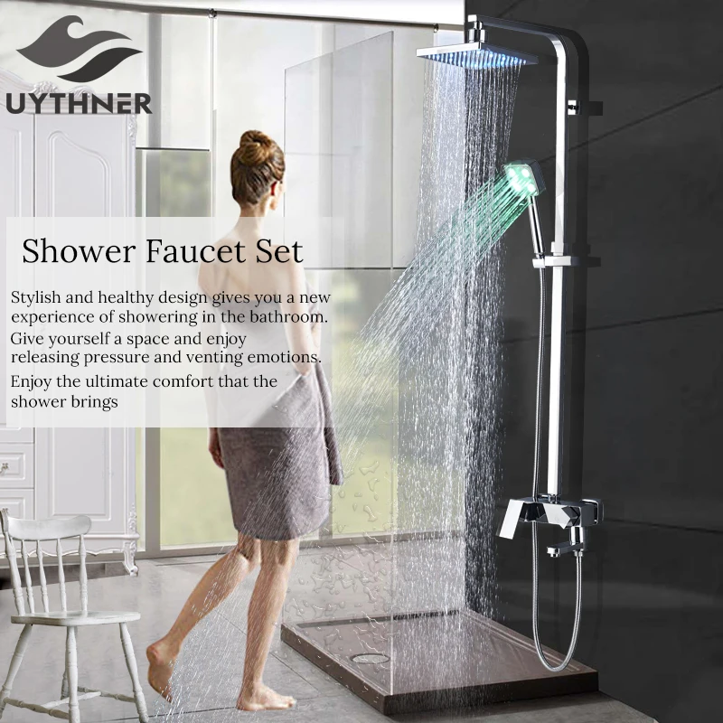 

Newly 8 Inch Shower Set Faucet With Hand Sprayer Chrome Plate Rainfall Shower Tub Mixer Faucet 3-Function Switch Hot&Cold Water