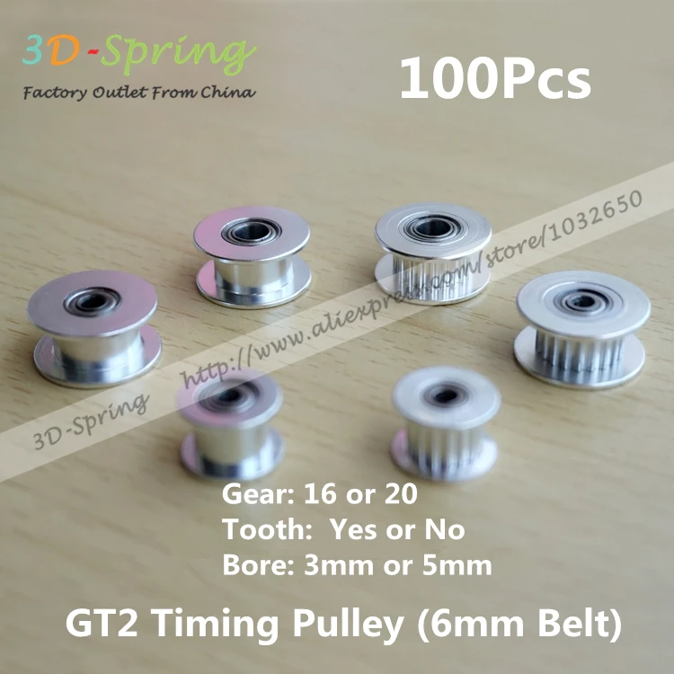 

100Pcs GT2 Timing Idle Pulley 16tooth 20tooth (16 20 Teeth)Timing Gear Bore 3MM 5MM For GT2 belt Width 6MM Perlin For 3D Printer