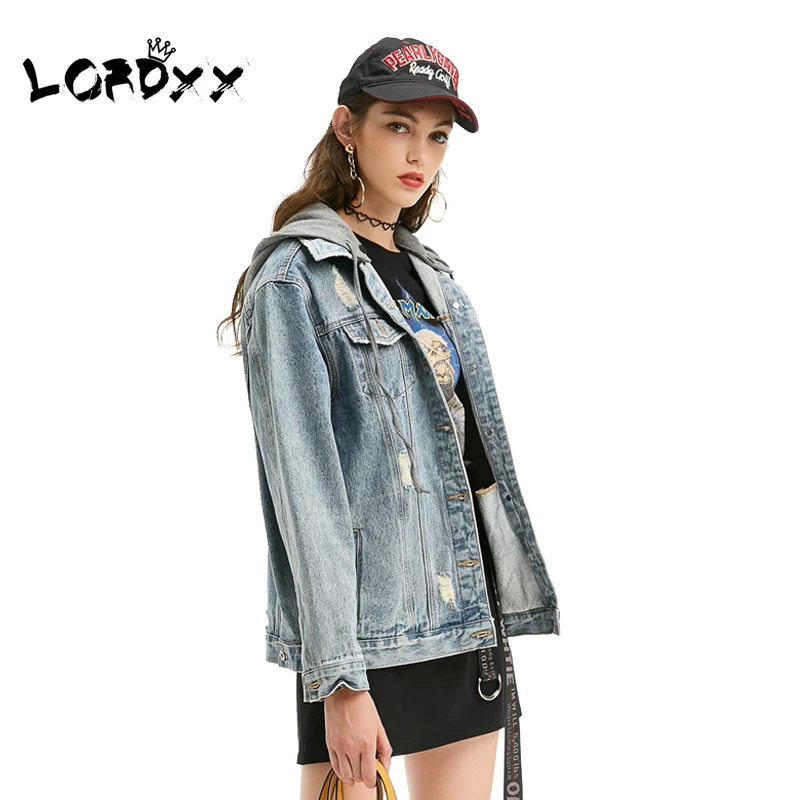 LORDXX Blue Denim jacket with hoodie Boyfriend single breasted Autumn Jean jacket oversize ripped women basic coat clothing
LORDXX Blue Denim jacket with hoodie Boyfriend single breasted Autumn Jean jacket oversize ripped women basic coat clothing