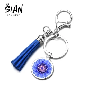 SIAN New Cornflower Leather Tassel Keychain Blue Flower Cute Pattern Glass Cabochon Charm Key Chain Purse Bag Pendant Women Gift
SIAN New Cornflower Leather Tassel Keychain Blue Flower Cute Pattern Glass Cabochon Charm Key Chain Purse Bag Pendant Women Gift