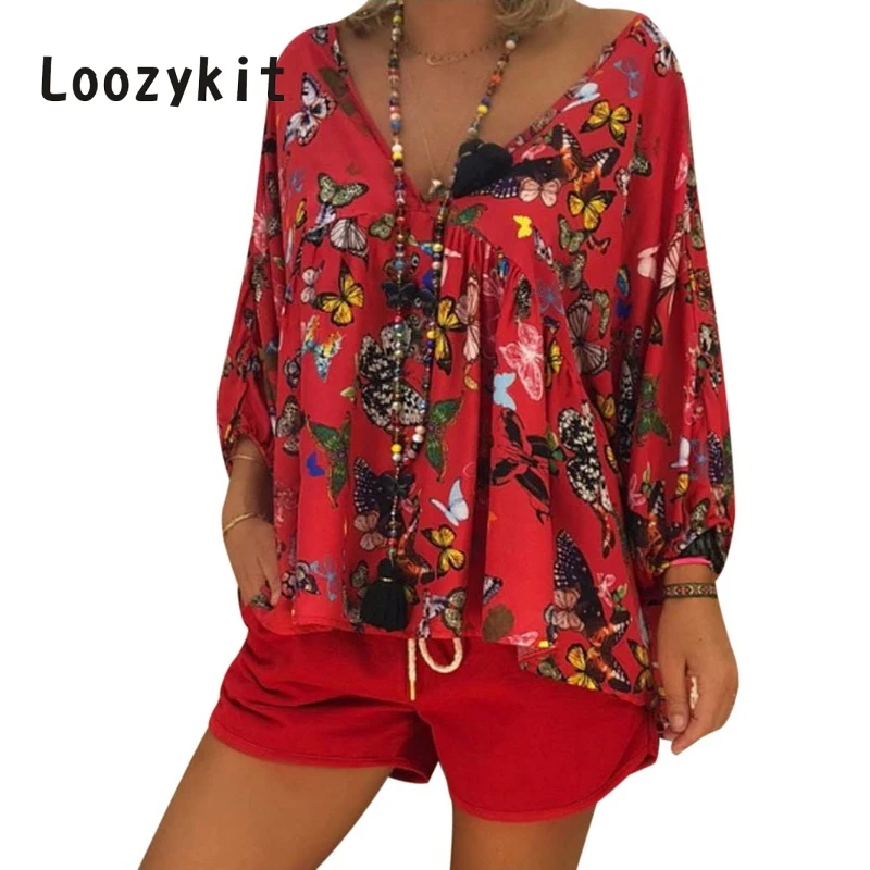 LOOZYKIT Summer Autumn Sexy V-Neck Blouses Women Vintage Floral Butterfly Print Blusas Shirts Oversized Plus Size Camisas
LOOZYKIT Summer Autumn Sexy V-Neck Blouses Women Vintage Floral Butterfly Print Blusas Shirts Oversized Plus Size Camisas