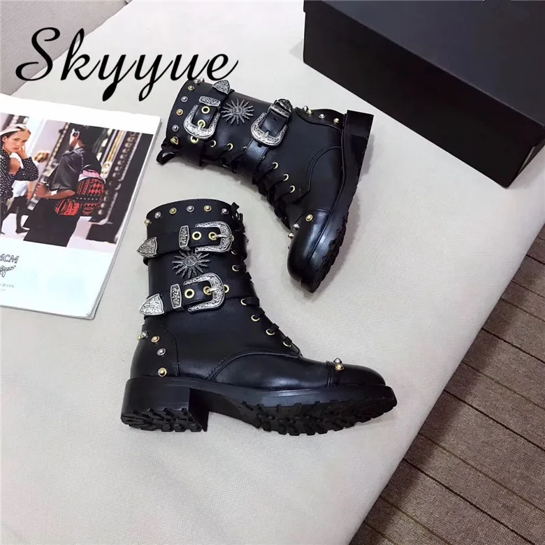 SKYYUE Genuine Leather Round Toe Low Heel Women Autumn Winter Women Boots Buckle Strap Metal Studded Women Cool Boots Shoes
SKYYUE Genuine Leather Round Toe Low Heel Women Autumn Winter Women Boots Buckle Strap Metal Studded Women Cool Boots Shoes