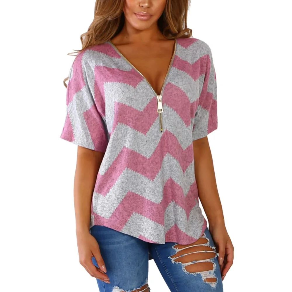 Summer Women's T-Shirt Retro V Neck Geometric Print Zipper Short Batwing Sleeve Striped Printed T-shirt Femme Plus Size Tops
Summer Women's T-Shirt Retro V Neck Geometric Print Zipper Short Batwing Sleeve Striped Printed T-shirt Femme Plus Size Tops