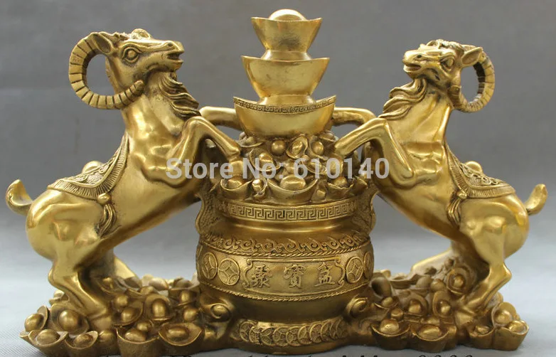 15" Chinese Pure Brass Folk FengShui Wealth 2 Sheep Treasure Bowl Statue Animals
15" Chinese Pure Brass Folk FengShui Wealth 2 Sheep Treasure Bowl Statue Animals