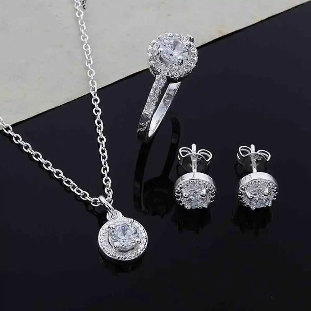 round zircon ear studs open ring necklace fashion party jewelry