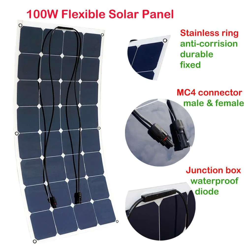 ECO-WORHTY 100W 18V flexible Mono Solar Panel For 12V Battery charge RV Boat Car solar monocrystalline panel cell system
ECO-WORHTY 100W 18V flexible Mono Solar Panel For 12V Battery charge RV Boat Car solar monocrystalline panel cell system