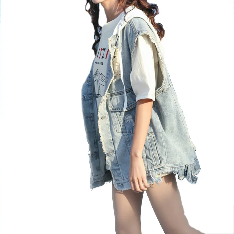 Spring Holes Hooded Denim Vest Women's Loose Jeans Vest For Women Summer Vintage Sleeveless BF women's vest
Spring Holes Hooded Denim Vest Women's Loose Jeans Vest For Women Summer Vintage Sleeveless BF women's vest