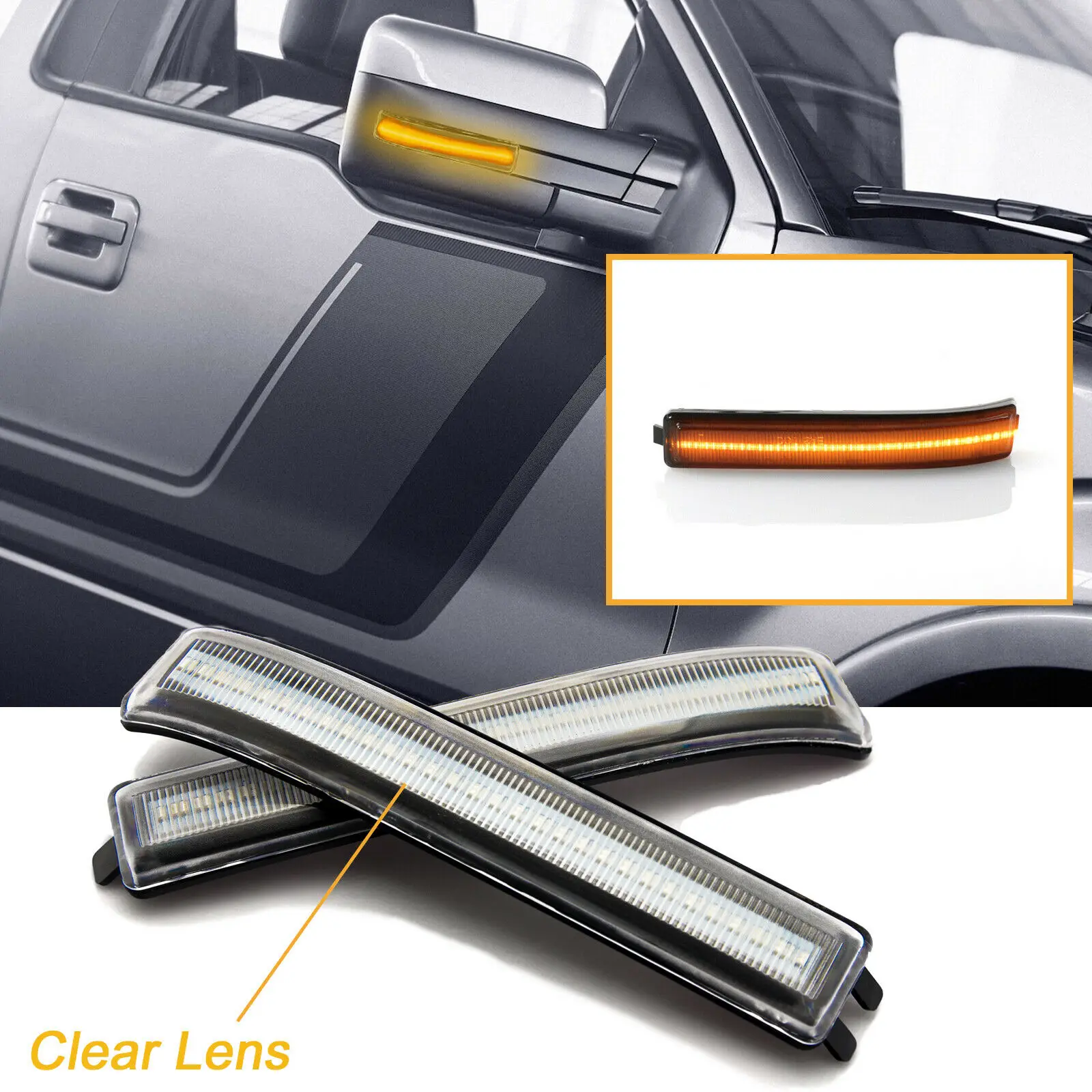 

2pc LED Rearview Mirror Turn signal Amber light for Ford F150 2009-2014 Raptor 2010-2014 9L3Z17E748BA 9L3Z17E749BA DOT side lamp