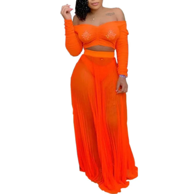Neon Green Orange Sexy Two Piece Outfits Women Summer Slash Neck Crop Top+Pleated Maxi Skirts Mesh Sheer 2 Piece Matching Sets
Neon Green Orange Sexy Two Piece Outfits Women Summer Slash Neck Crop Top+Pleated Maxi Skirts Mesh Sheer 2 Piece Matching Sets