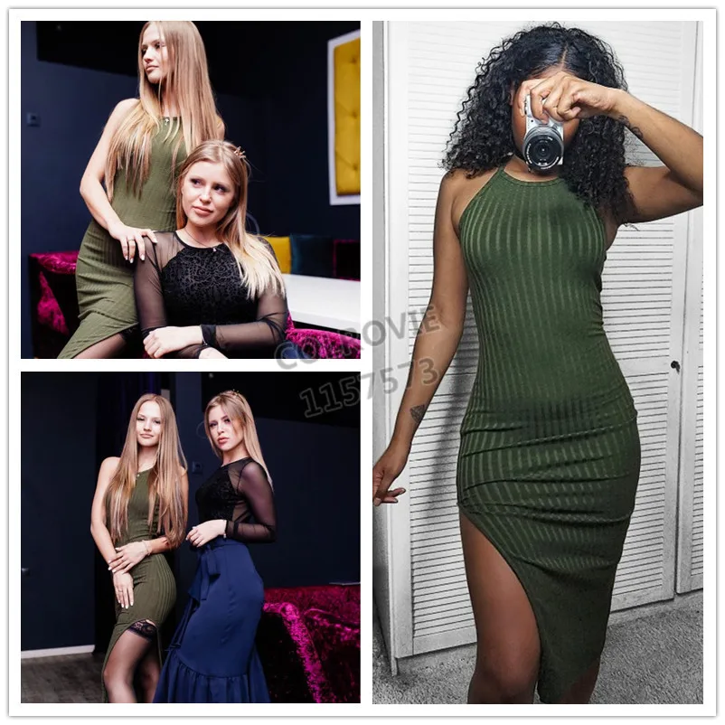  Side Slit Ribbed Midi Dress