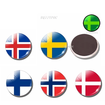 발광 냉장고 자석 유럽 국가 국기, DIY 장식, 유리 냉장고 자석, 30mm, 스웨덴, 노르웨이, 아일랜드, 덴마크
